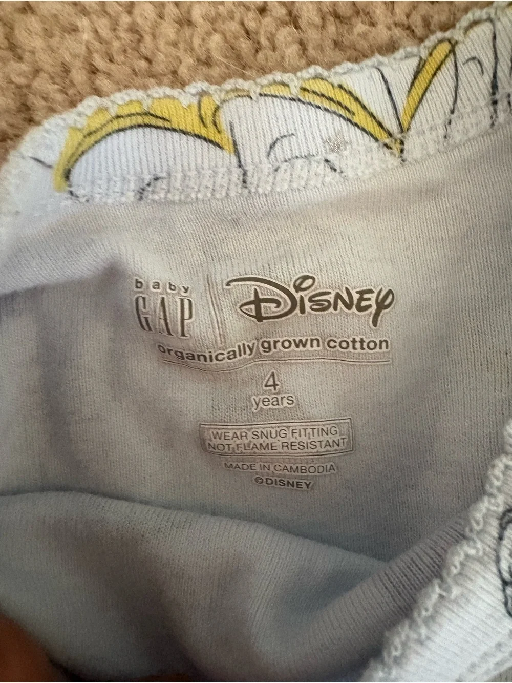 GAP Kids White Pajama Set with Pink, Purple, Yellow and Green Princess Prints
